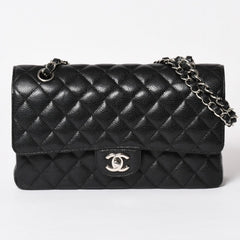 Very Good Condition CHANEL Chanel Matelasse 25 W Flap W Chain Shoulder Bag No. 19 Coco Mark Caviar Skin Black Used 4a004054