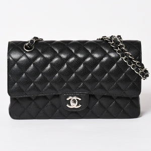 Very Good Condition CHANEL Chanel Matelasse 25 W Flap W Chain Shoulder Bag No. 19 Coco Mark Caviar Skin Black Used 4a004054
