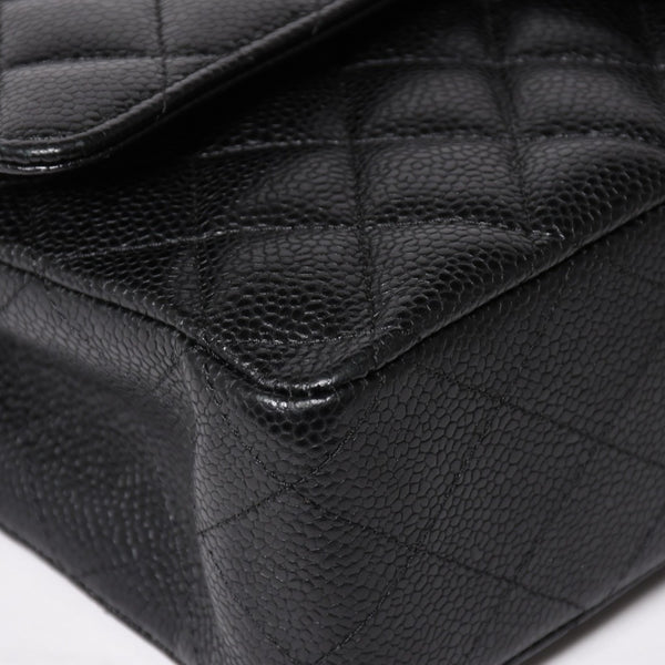 Very Good Condition CHANEL Chanel Matelasse 25 W Flap W Chain Shoulder Bag No. 19 Coco Mark Caviar Skin Black Used 4a004054