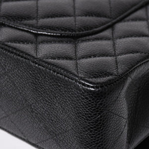 Very Good Condition CHANEL Chanel Matelasse 25 W Flap W Chain Shoulder Bag No. 19 Coco Mark Caviar Skin Black Used 4a004054