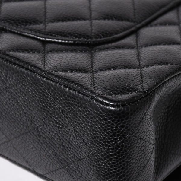 Very Good Condition CHANEL Chanel Matelasse 25 W Flap W Chain Shoulder Bag No. 19 Coco Mark Caviar Skin Black Used 4a004054