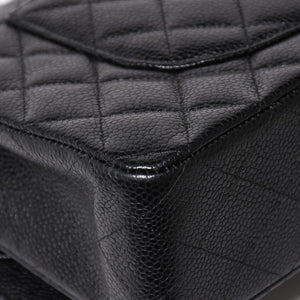 Very Good Condition CHANEL Chanel Matelasse 25 W Flap W Chain Shoulder Bag No. 19 Coco Mark Caviar Skin Black Used 4a004054