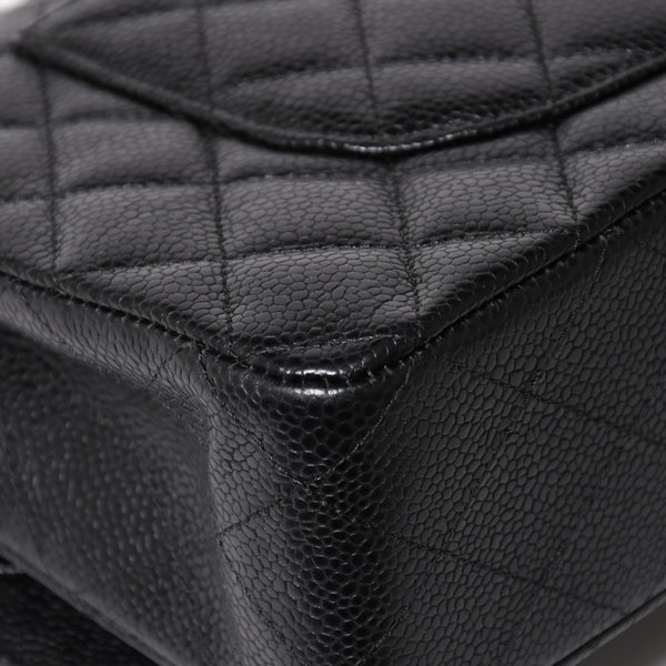 Very Good Condition CHANEL Chanel Matelasse 25 W Flap W Chain Shoulder Bag No. 19 Coco Mark Caviar Skin Black Used 4a004054