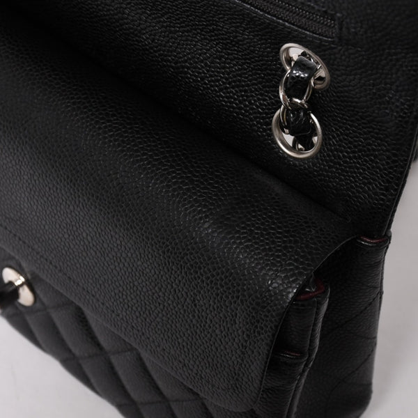 Very Good Condition CHANEL Chanel Matelasse 25 W Flap W Chain Shoulder Bag No. 19 Coco Mark Caviar Skin Black Used 4a004054