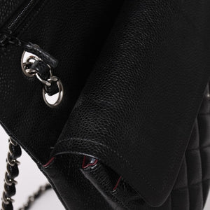 Very Good Condition CHANEL Chanel Matelasse 25 W Flap W Chain Shoulder Bag No. 19 Coco Mark Caviar Skin Black Used 4a004054