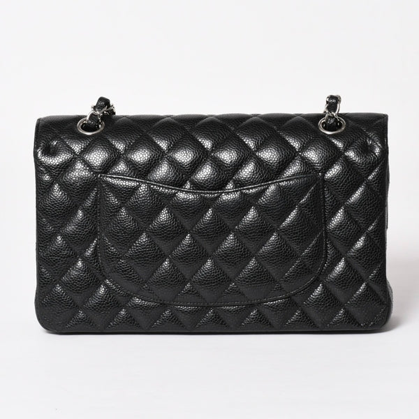 Very Good Condition CHANEL Chanel Matelasse 25 W Flap W Chain Shoulder Bag No. 19 Coco Mark Caviar Skin Black Used 4a004054