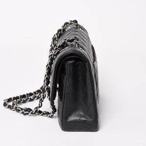 Very Good Condition CHANEL Chanel Matelasse 25 W Flap W Chain Shoulder Bag No. 19 Coco Mark Caviar Skin Black Used 4a004054