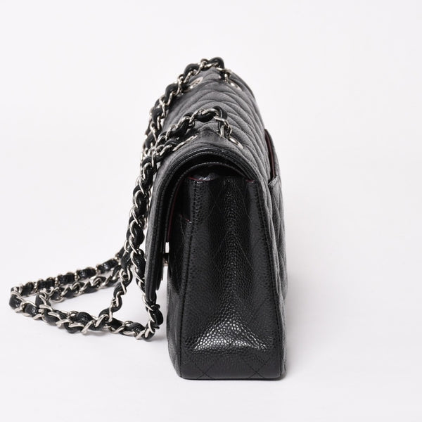 Very Good Condition CHANEL Chanel Matelasse 25 W Flap W Chain Shoulder Bag No. 19 Coco Mark Caviar Skin Black Used 4a004054