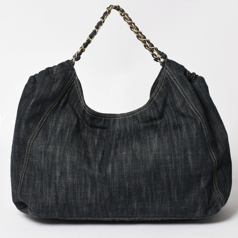 極美品 CHANEL シャネル COCO CABAS GM ココカバス GM チェーントートバッグ A35109 13番台 ココマーク スパークリングデニム 中古 4a004055
