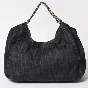 極美品 CHANEL シャネル COCO CABAS GM ココカバス GM チェーントートバッグ A35109 13番台 ココマーク スパークリングデニム 中古 4a004055