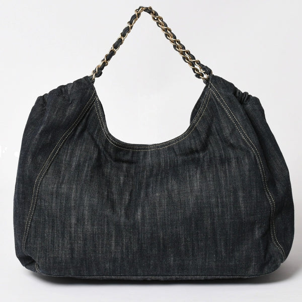 極美品 CHANEL シャネル COCO CABAS GM ココカバス GM チェーントートバッグ A35109 13番台 ココマーク スパークリングデニム 中古 4a004055
