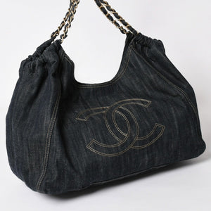 極美品 CHANEL シャネル COCO CABAS GM ココカバス GM チェーントートバッグ A35109 13番台 ココマーク スパークリングデニム 中古 4a004055