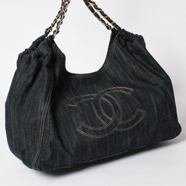 極美品 CHANEL シャネル COCO CABAS GM ココカバス GM チェーントートバッグ A35109 13番台 ココマーク スパークリングデニム 中古 4a004055