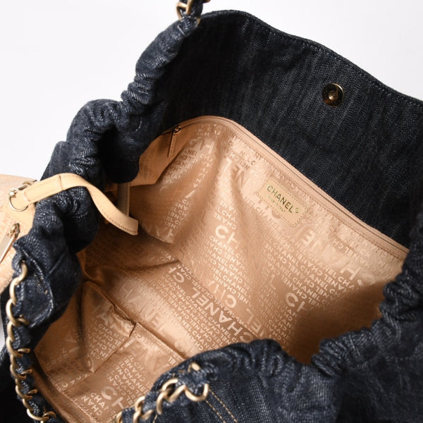 極美品 CHANEL シャネル COCO CABAS GM ココカバス GM チェーントートバッグ A35109 13番台 ココマーク スパークリングデニム 中古 4a004055