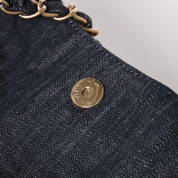 極美品 CHANEL シャネル COCO CABAS GM ココカバス GM チェーントートバッグ A35109 13番台 ココマーク スパークリングデニム 中古 4a004055