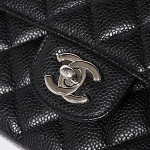 Very Good Condition CHANEL Chanel Matelasse 25 W Flap W Chain Shoulder Bag No. 19 Coco Mark Caviar Skin Black Used 4a004054