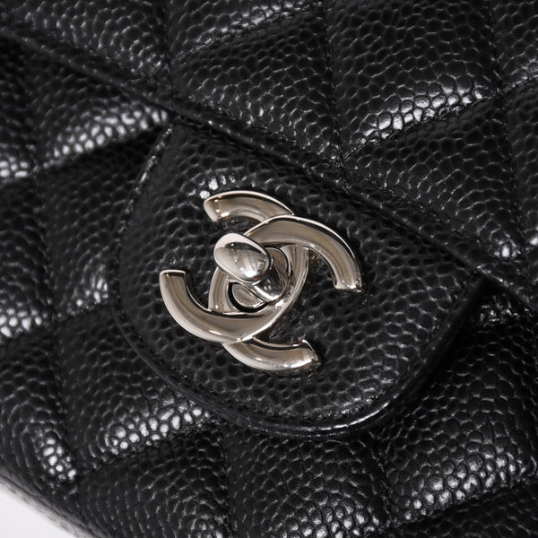 Very Good Condition CHANEL Chanel Matelasse 25 W Flap W Chain Shoulder Bag No. 19 Coco Mark Caviar Skin Black Used 4a004054