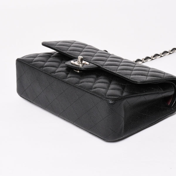 Very Good Condition CHANEL Chanel Matelasse 25 W Flap W Chain Shoulder Bag No. 19 Coco Mark Caviar Skin Black Used 4a004054
