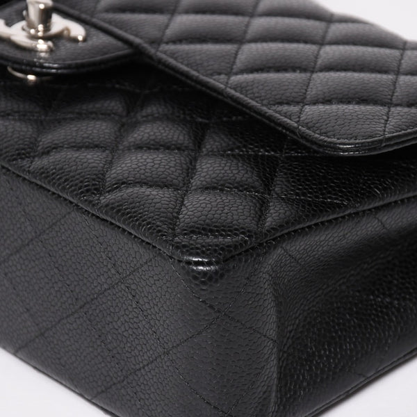 Very Good Condition CHANEL Chanel Matelasse 25 W Flap W Chain Shoulder Bag No. 19 Coco Mark Caviar Skin Black Used 4a004054