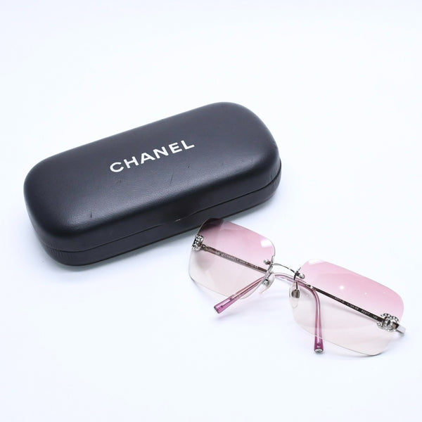 Very Good Condition CHANEL Rimless Sunglasses Eyewear 4017-D c.124/58 Size 62□17 120 Coco Mark Rhinestone Pink Used 4a004051