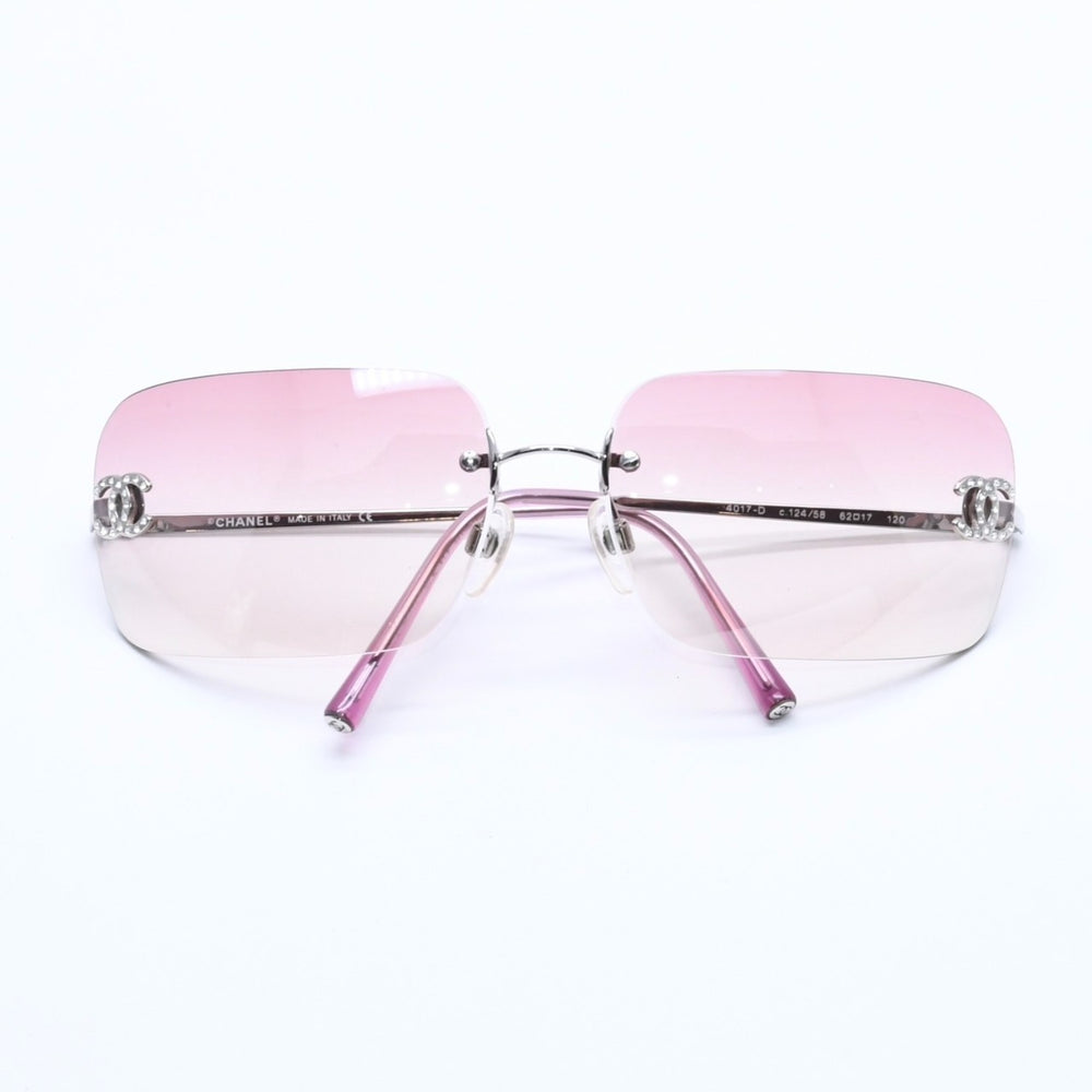 極美品 CHANEL シャネル リムレス サングラス アイウェア 4017-D c.124/58 サイズ62□17 120 ココマーク ラインストーン ピンク 中古 4a004051