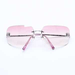 Very Good Condition CHANEL Rimless Sunglasses Eyewear 4017-D c.124/58 Size 62□17 120 Coco Mark Rhinestone Pink Used 4a004051