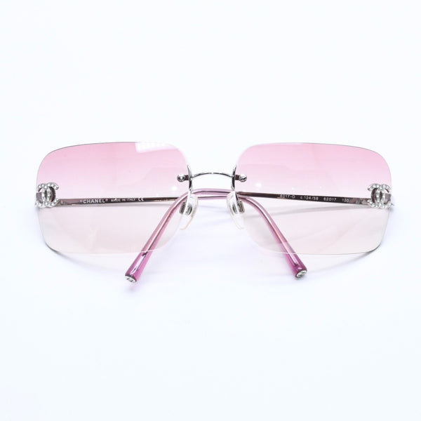 Very Good Condition CHANEL Rimless Sunglasses Eyewear 4017-D c.124/58 Size 62□17 120 Coco Mark Rhinestone Pink Used 4a004051