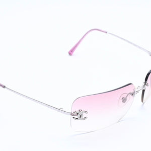 Very Good Condition CHANEL Rimless Sunglasses Eyewear 4017-D c.124/58 Size 62□17 120 Coco Mark Rhinestone Pink Used 4a004051