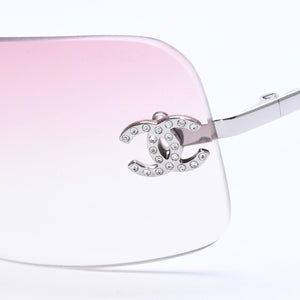 Very Good Condition CHANEL Rimless Sunglasses Eyewear 4017-D c.124/58 Size 62□17 120 Coco Mark Rhinestone Pink Used 4a004051