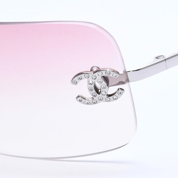 Very Good Condition CHANEL Rimless Sunglasses Eyewear 4017-D c.124/58 Size 62□17 120 Coco Mark Rhinestone Pink Used 4a004051