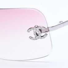 画像をギャラリービューアに読み込む, 極美品 CHANEL シャネル リムレス サングラス アイウェア 4017-D c.124/58 サイズ62□17 120 ココマーク ラインストーン ピンク 中古 4a004051
