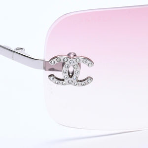 Very Good Condition CHANEL Rimless Sunglasses Eyewear 4017-D c.124/58 Size 62□17 120 Coco Mark Rhinestone Pink Used 4a004051