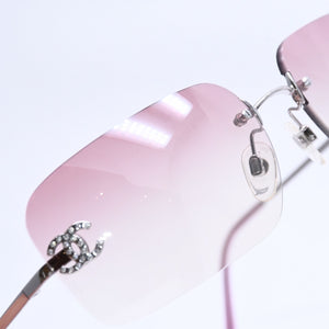 Very Good Condition CHANEL Rimless Sunglasses Eyewear 4017-D c.124/58 Size 62□17 120 Coco Mark Rhinestone Pink Used 4a004051