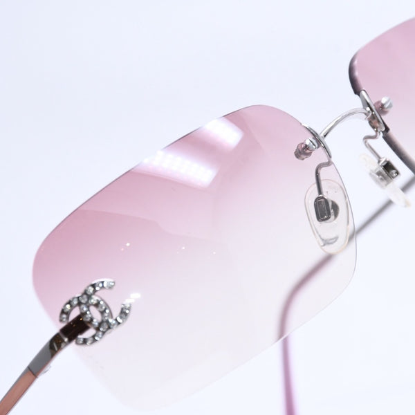 Very Good Condition CHANEL Rimless Sunglasses Eyewear 4017-D c.124/58 Size 62□17 120 Coco Mark Rhinestone Pink Used 4a004051