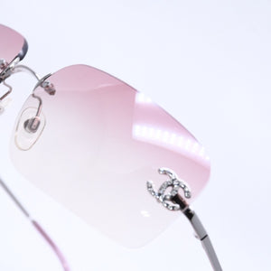 Very Good Condition CHANEL Rimless Sunglasses Eyewear 4017-D c.124/58 Size 62□17 120 Coco Mark Rhinestone Pink Used 4a004051