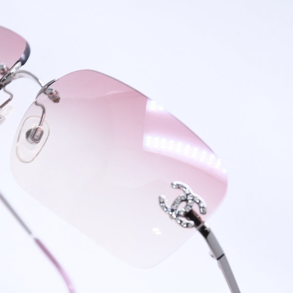Very Good Condition CHANEL Rimless Sunglasses Eyewear 4017-D c.124/58 Size 62□17 120 Coco Mark Rhinestone Pink Used 4a004051