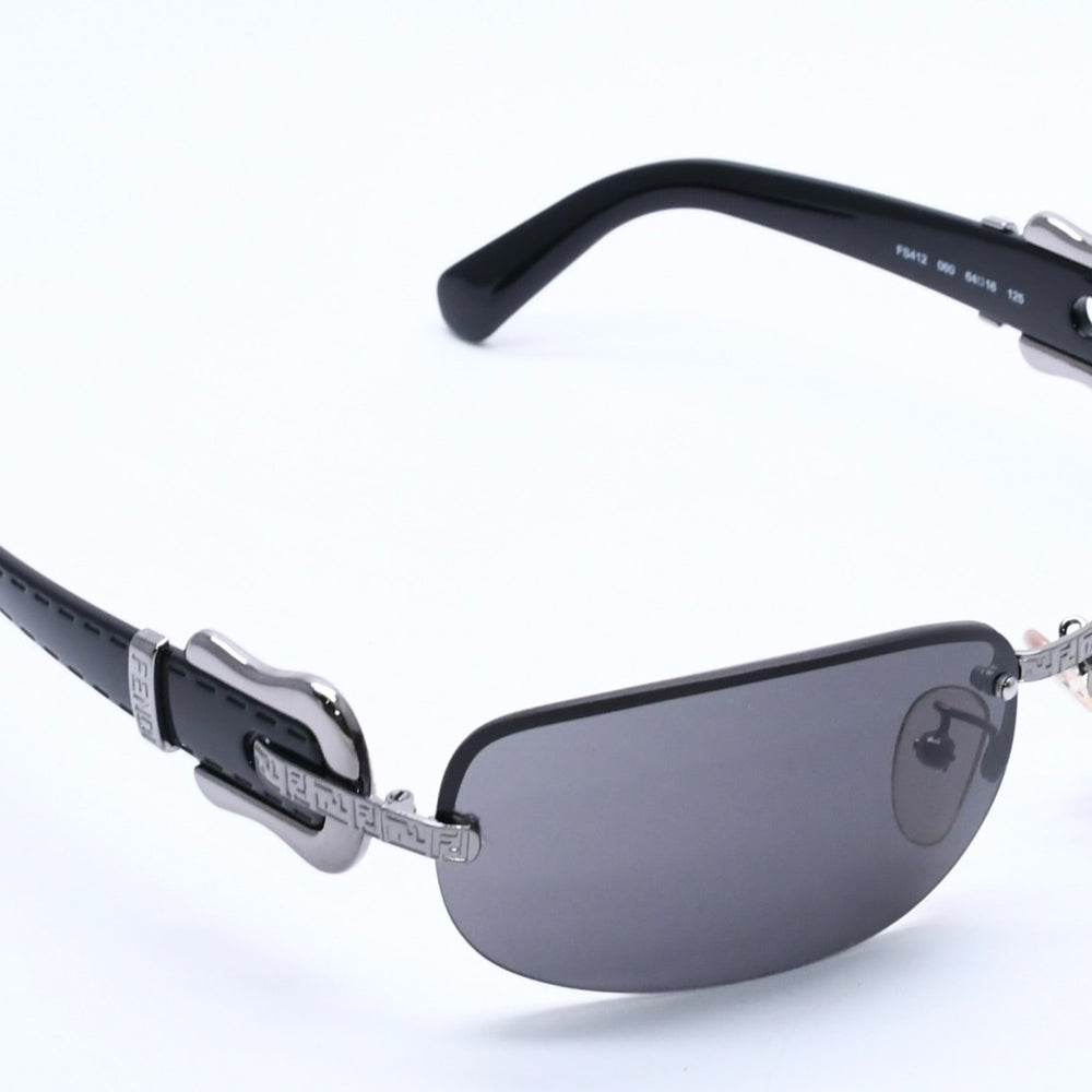 FENDI フェンディ ハーフリム サングラス アイウェア FS412 060 サイズ64□16 125 ベルトテンプル ブラック 美品 中古 4a004161