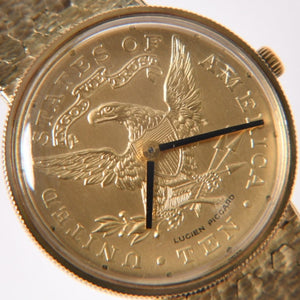 LUCIEN PICCARD ルシアン ピカール $10 COIN 10ドル コイン 腕時計 重量約42.87g 手巻き 14K 金文字盤 イーグル金貨 良品 中古 4a004062