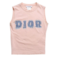 Christian Dior クリスチャンディオール デニムロゴ ノースリーブ タンクトップ ガリアーノ期 3P16155302 デニム サイズ36 美品 中古 4a004068