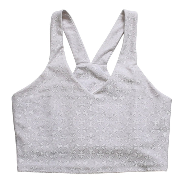 極美品 CHROME HEARTS クロムハーツ リブタンクトップ ノースリーブ CHプラス CH総柄 ホースシュー 23ss グレー 中古 4a004116