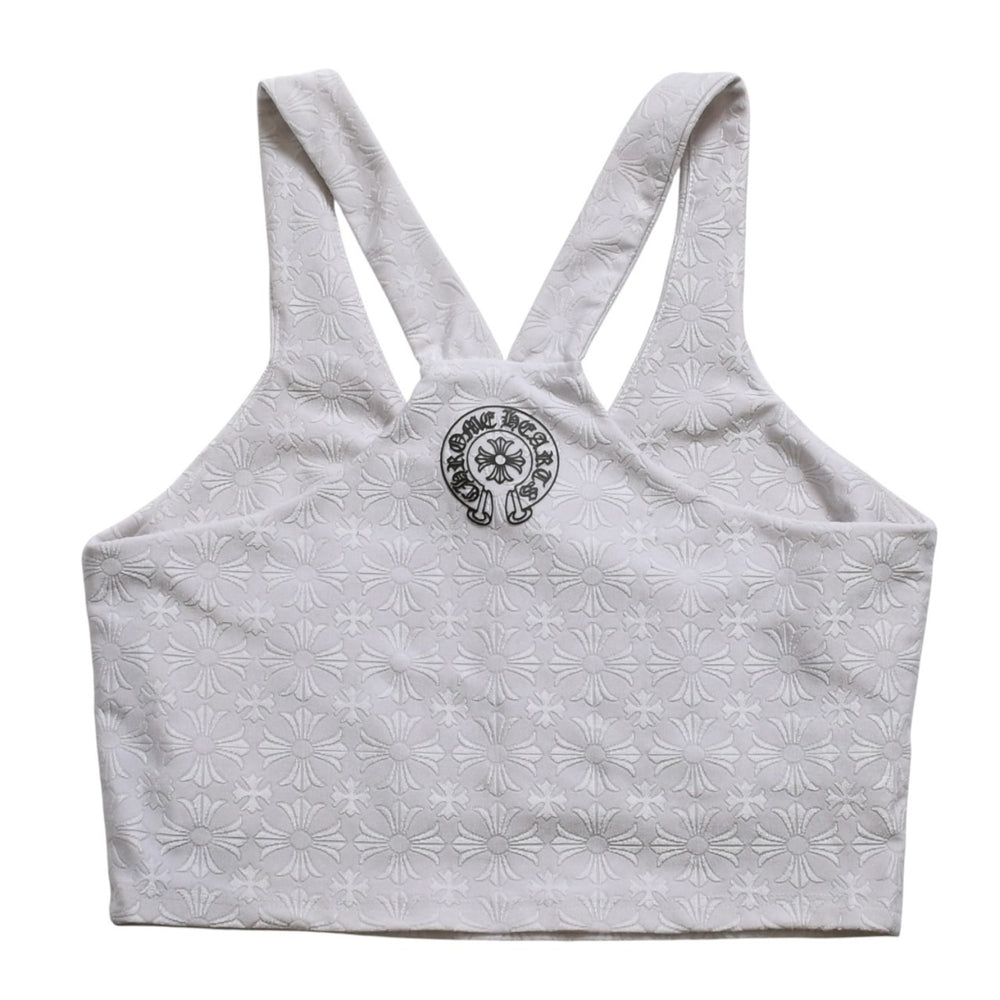 極美品 CHROME HEARTS クロムハーツ リブタンクトップ ノースリーブ CHプラス CH総柄 ホースシュー 23ss グレー 中古 4a004116
