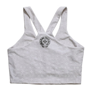 極美品 CHROME HEARTS クロムハーツ リブタンクトップ ノースリーブ CHプラス CH総柄 ホースシュー 23ss グレー 中古 4a004116