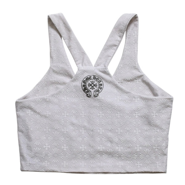 極美品 CHROME HEARTS クロムハーツ リブタンクトップ ノースリーブ CHプラス CH総柄 ホースシュー 23ss グレー 中古 4a004116