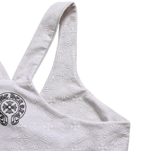 極美品 CHROME HEARTS クロムハーツ リブタンクトップ ノースリーブ CHプラス CH総柄 ホースシュー 23ss グレー 中古 4a004116