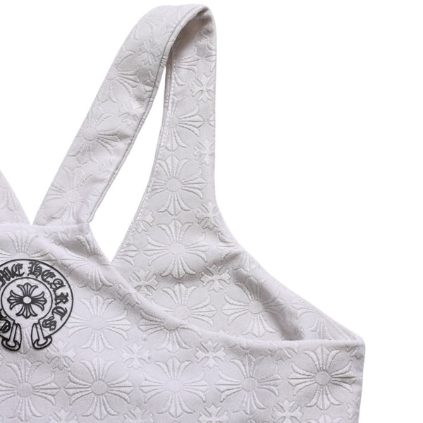極美品 CHROME HEARTS クロムハーツ リブタンクトップ ノースリーブ CHプラス CH総柄 ホースシュー 23ss グレー 中古 4a004116