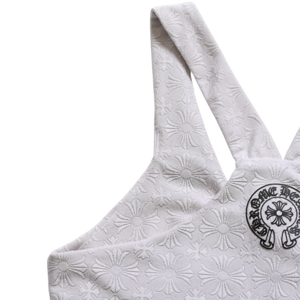 極美品 CHROME HEARTS クロムハーツ リブタンクトップ ノースリーブ CHプラス CH総柄 ホースシュー 23ss グレー 中古 4a004116