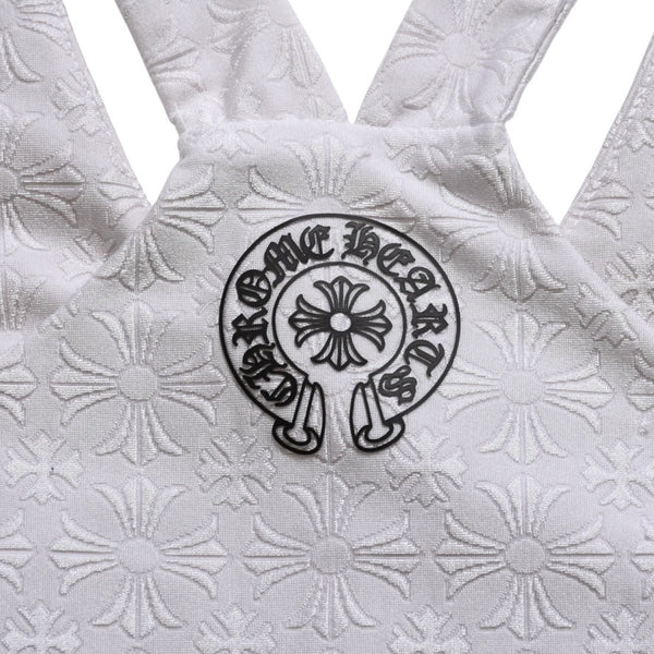 極美品 CHROME HEARTS クロムハーツ リブタンクトップ ノースリーブ CHプラス CH総柄 ホースシュー 23ss グレー 中古 4a004116