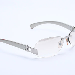 極美品 CHANEL シャネル リムレス サングラス アイウェア 4037 c.124/6I サイズ59□15 125 ココマーク シルバー クリア 中古 4a004070