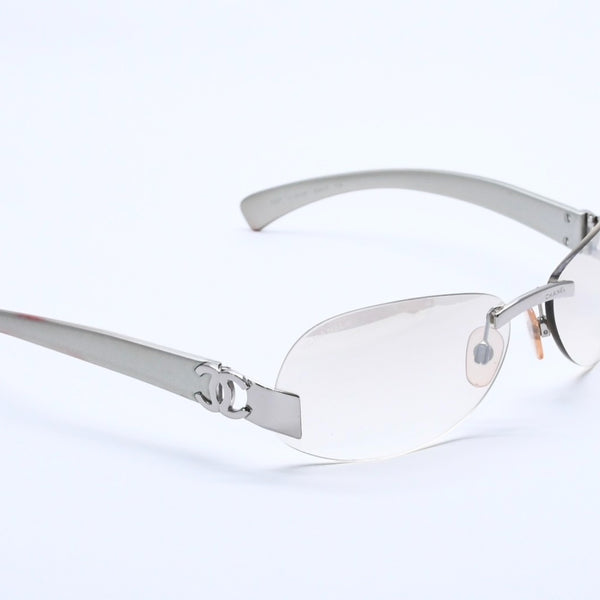 極美品 CHANEL シャネル リムレス サングラス アイウェア 4037 c.124/6I サイズ59□15 125 ココマーク シルバー クリア 中古 4a004070