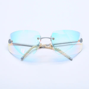 CHANEL Rimless Sunglasses Eyewear Coco Mark Silver Multicolor Plastic Metal Good Condition Used 4a004026